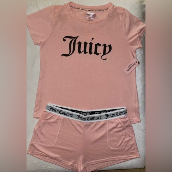 New! Juicy Couture Dreamy Pink/Black Logo PJ/Lounge Short Set Size L👑Final Price - Picture 2 of 15